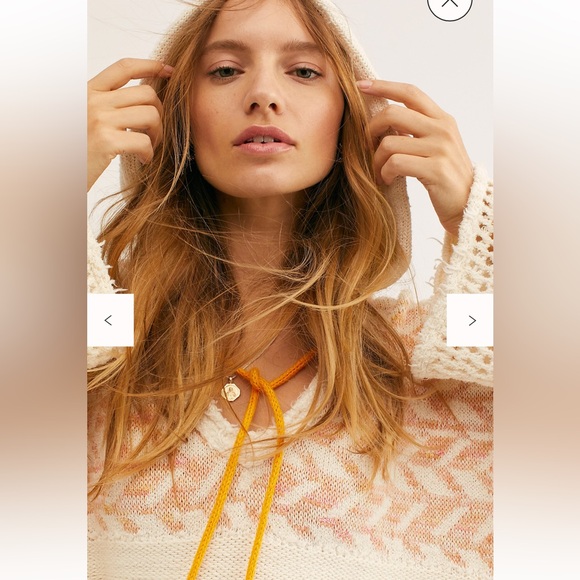Cream and Pink Knit FREE PEOPLE Coastline Hoodie - Picture 6 of 12